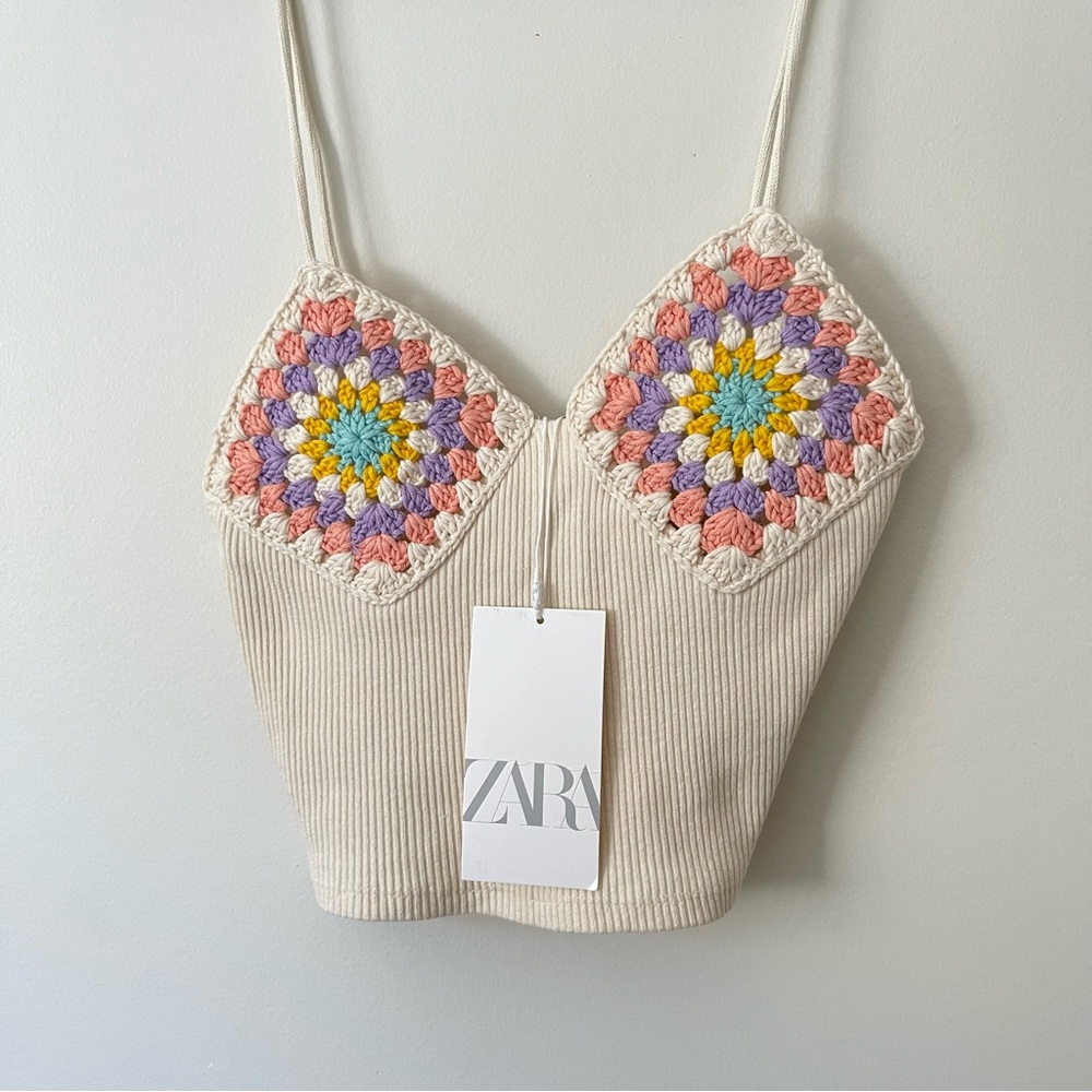 NWT Zara crochet granny square knit tank top XS/S